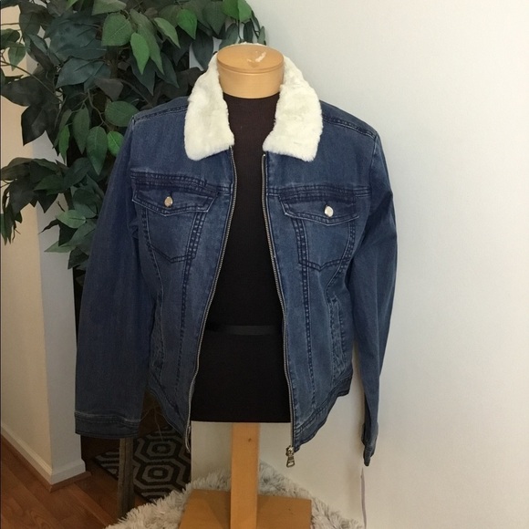 Madden Girl NYC Sherpa collar denim Jacket Large - Picture 1 of 16